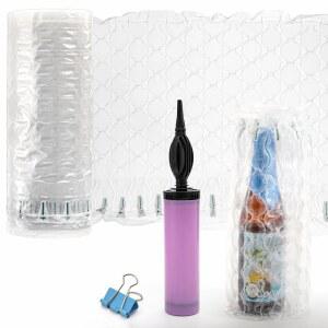 배송용 테베리 11.8인치 x 164피트 팽창식 에어 쿠션 랩 롤, 펌프가 장착된 대형 컬럼 백, 이동 시 재사용 가능한 공간 절약 박스 필러, 와인 병 프로텍터, 포장재