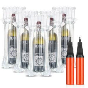 아웃투스 100피스 와인병 여행용 프로텍터, 재사용 가능한 풍선 와인 가방, 유리병 포장 및 안전한 운송을 위한 2피스 핸드 펌프 포함 공기 기둥 쿠션 가방