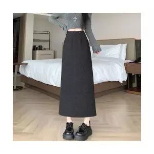 여자 데일리 H라인 스커트 가을 겨울 허리 밴딩으로 슬림핏 뒤 트임 미디엄 롱 SPO마켓4