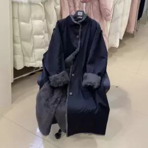 여성 앙고라 토끼털 양면 롱 파카 코트 겨울 아우터