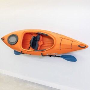 StoreYourBoard Roanoke 카약 보관 랙, 45.4kg(100파운드) 지탱, 벽 마운트 후크, 차고용 공간 효율적인 실내 홀더, 솔리드 스틸, 보호 패딩