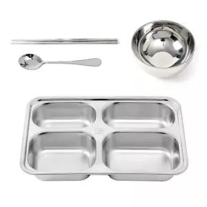 온키친 스텐 4구 식판 풀세트 (소)학생 캠핑 단체급식 간식 회사식당 배식판 학교 집식판