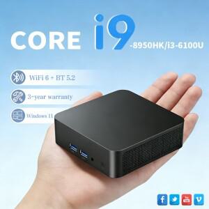 미니 소형 PC 윈도우 11 프로 코어 i9-8950HK/i3-6100U 16GB DDR4 1TB SSD 게이머 컴퓨터 듀얼 WIFI 6 BT5.