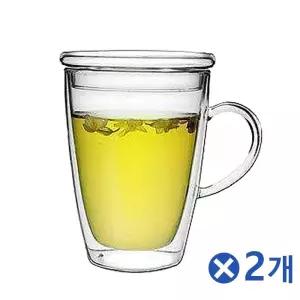 유리 이중글라스 커피컵 300ml 핸들컵 2개 커피컵 음료잔 커피잔 홈카페
