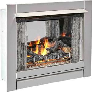 둘루스 24000 BTU 통풍구 없는 스테인리스 실외 벽난로 삽입 파이어 글래스 미디어 및 로그 세트 수동 제어