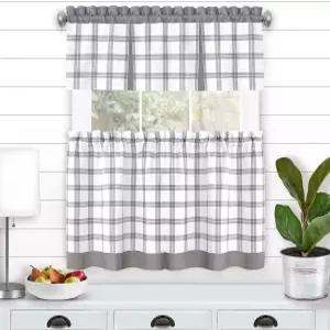 ACHIM 테이트 티어 및 밸런스 창문 커튼 세트 폭 58 길이 36 15인치 막대 포켓 회색 부드러운 빛 필터링