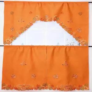 그랜드데코 가을 주방 커튼 3피스 추수감사절 창문 및 욕실용 메이플 잎이 달린 밸런스 세트와 막대 포켓