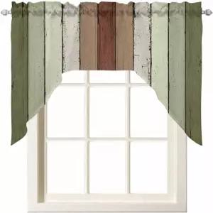 창문용 세이지 그린 브라운 나무 스웩 밸런스 빈티지 소박한 농가용 판자 주방 커튼 카페 욕실 침실 커튼용