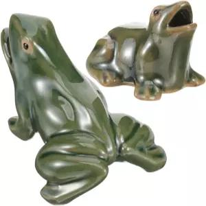 머클릴리 세라믹 개구리 분수 장식 2종 야외 정원 파티오 폭포 스파우트 동상 연못 4.33X3.54X2.76인치