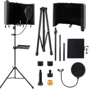 5면 절연 차폐 마이크 스탠드 팝 필터 및 고밀도 폼이 장착된 스튜디오급 방음 부스 음악 스튜디오용 조절