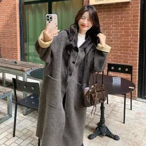 여성패션 야구 점퍼 그레이 양면 후드 코트 겨울 캐주얼 롱 DL4