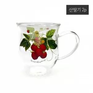 딸기 유리컵 2인 세트 400ml 예쁜 커피 찻잔 선물머그 디자 음료 카페 가정용