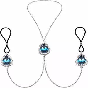 AOAODIMP 티어드롭 니플 링 라인스톤 물방울 인조 체인 올가미 바디 비 피어싱 주얼리 하트 초커 목걸이