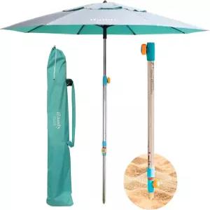핸디 비치 엄브렐러 앵커 시스템 대형 7피트 실버 코팅 UPF 55 캐노피 10초 설치 방풍 내구성 경량 편안한