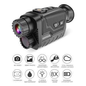 머리 장착형 단안 NV8260 4K HD 야간 투시경 카메라는 8X 디지털 야외 적외선 야간 투시경 망원경을 촬영하
