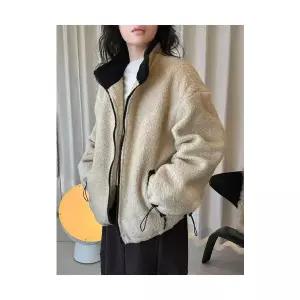 여성용 야구 점퍼 루브 겨울 빈티지 터틀넥 집업 플리스 램스울 따뜻하고 편안한 코트 CH4