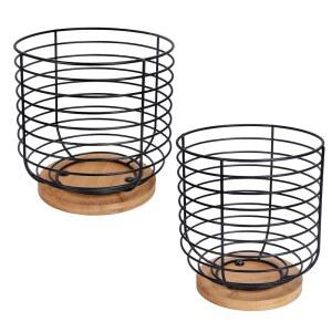 야에노에이 2pcs K컵 홀더 정리함 - 커피 포드 보관함 정리함 - 커피 바 액세서리 - 대나무 베이스가 있는 대용량 블랙 와이어 컵 보관함