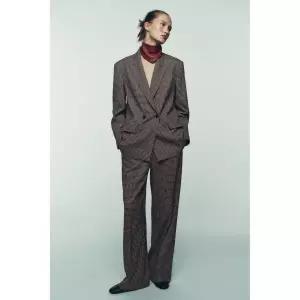 [정품] 자라 자켓 데일리 야상 아웃터 ZARA 체크 오버사이즈 더블 브레스트 블레이저 - 브라운 / 크림