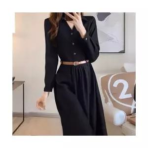 여자 데일리 겨울 치마 추동 브이넥 슬림 긴팔 원피스 A라인 오피스룩 셔츠 스몰 블랙 캐주얼 스커트 SPO마