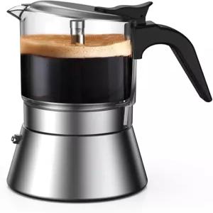 식스아쿠아 모카 인덕션 스토브탑 에스프레소 메이커 크리스탈 글래스탑 스테인리스 스틸 포트 클래식