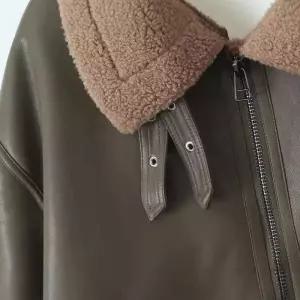 여자 캐주얼 야구 점퍼 겨울 지퍼 터틀넥 램스울 도톰 PU가죽 루즈핏 코트 상의 없음 SPO마켓4