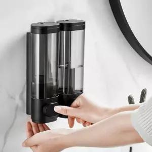 잠금락 벽걸이 물비누 디스펜서 2구(300ml) (블랙)화장실 비누통 주방 핸드워시 욕실 샴푸 린스 바시디 세