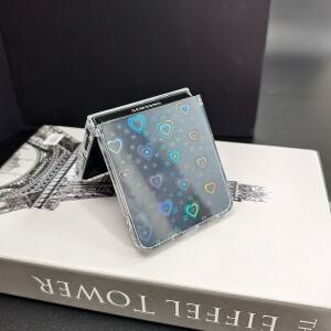 투명하고 사랑스러운 플래시 레이저 홀로그램 사랑 패턴 디자인 삼성 호환 Z 플립 7용 폰 케이스 노란색 방