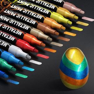 캔버스용 플라스틱 및 영구 오일 금속 유리 드라이 암석 마커 페이드 고광택 기반 펜 광나 퀵 팁 색상 타이어 중간 12가지 메탈릭 저항성 3mm 목재 페인트