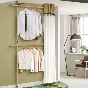 먼지차단 천정고정 2단 조립식 커튼 옷행거 좁은공간 튼튼한 밀폐형 옷거치대