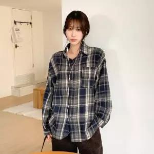 [하프클럽/]여성 오렌지그린 격자 가을겨울 빅사이즈 셔츠