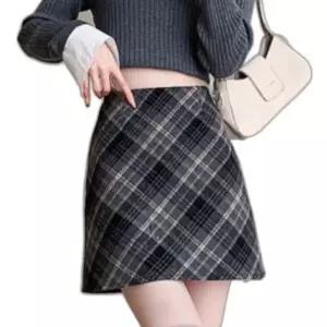 미니스커트 여성 여자 가을 겨울 하이웨스트 체크 모직 A라인 스커트 치마