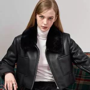 [KOLEAT]폭스 카라 플리스 라이트 무스탕 자켓 [All_Black] 비건 퍼 ver.