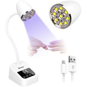 Mnhty U V LED 네일 램프, 구스 넥 플래시 큐어 램프 27W 젤 네일용 충전식 미니 라이트, 3 타이머 & 센서가 장착된 무선 X용 고속 경화 구스넥 스노우 화이트