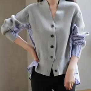 G124801 레이어드 스트라이프 배색 셔츠가디건