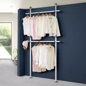 2단행거 2007호 옷걸이행거 조립식 철제 튼튼한 벽 옷 시스템행거 원룸행거 옷걸이 폴행거