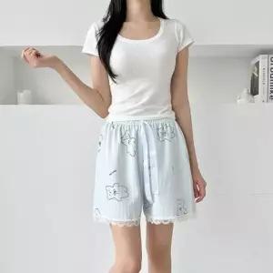 [라일리여성의류] Rly 러블리 실내바지 캐릭터심플 레이스반바지 여자잠옷