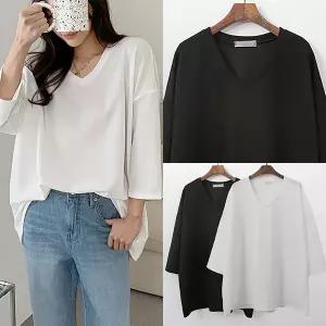 [하프클럽/아이우먼]위쉬몰 NO 브이넥루즈7부티셔츠(G458H601) 빅사이즈