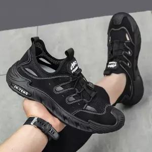 남성용 블랙 스트링 조절 샌들 트레킹 아웃도어 물놀이 전용 여행 WFJPGNG