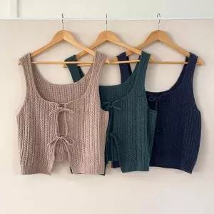 [다잇템]여성 피셔맨 그린 스웨터 울 리본 코디 조끼_P414824586