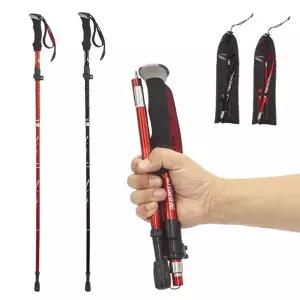 4단 폴딩 초경량 길이조절 등산스틱 장비 레드 블랙 초경량등산스틱 경량등산스틱