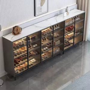 현관 유리문 신발장 대용량 천연원목 LED 수납장