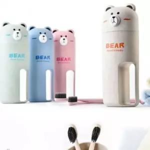 곰돌이모양 휴대용 양치컵세트 하우스앤데코 칫솔통 선물 어린이집 양치컵