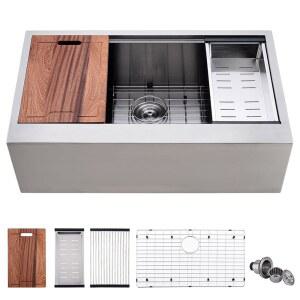 33인치 농가 싱크대 작업대 - VOKIM 33X22인치 농장 스테인리스 스틸 16게이지 선반 플랫 에이프런 프론트 싱글 볼 주방