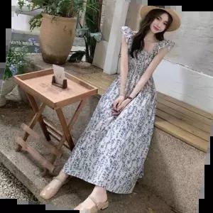 스퀘어넥원피스 스모크 밴딩 나시 원피스 프릴 플레어라인 롱원피스