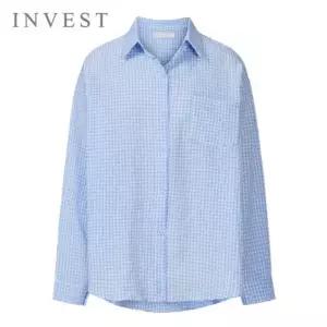 [인베스트] 엠보 카라 깅엄 체크 블라우스_IN6S1BL5031