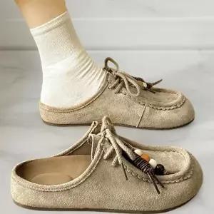 여성 볼 매듭 플랫 겨울 스웨이드 슬리퍼