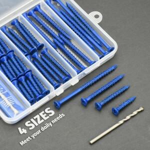 벽돌 블록 시멘트  치장벽토에 고정하기  콘크리트 나사 앵커 파란색 플랫 헤드 3/16