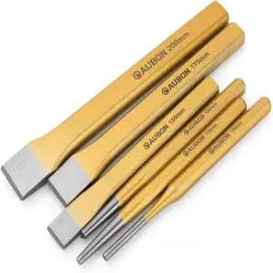 Acrux7 6pcs 콜드 끌 세트 - 평평한 중앙 원통형 금속 프리미엄 Cr-V 스틸 벽돌 콘크리트 및 돌용 콘