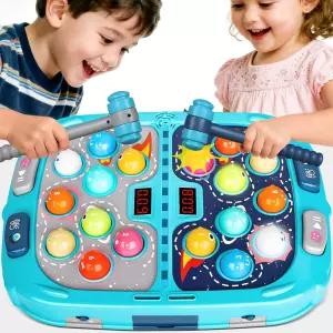 2인용 핵 게임 몰 - 3-12세 용 장난감 망치 2개 소리와 빛이 있는 3가지 모드 안전한 교육용 두근거림 3 4