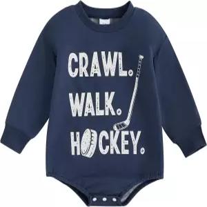 구에우수 하키 베이비 보이 걸 롬퍼 긴 소매 레트로 미래 선수 바디수트 신생아 스포츠 의상